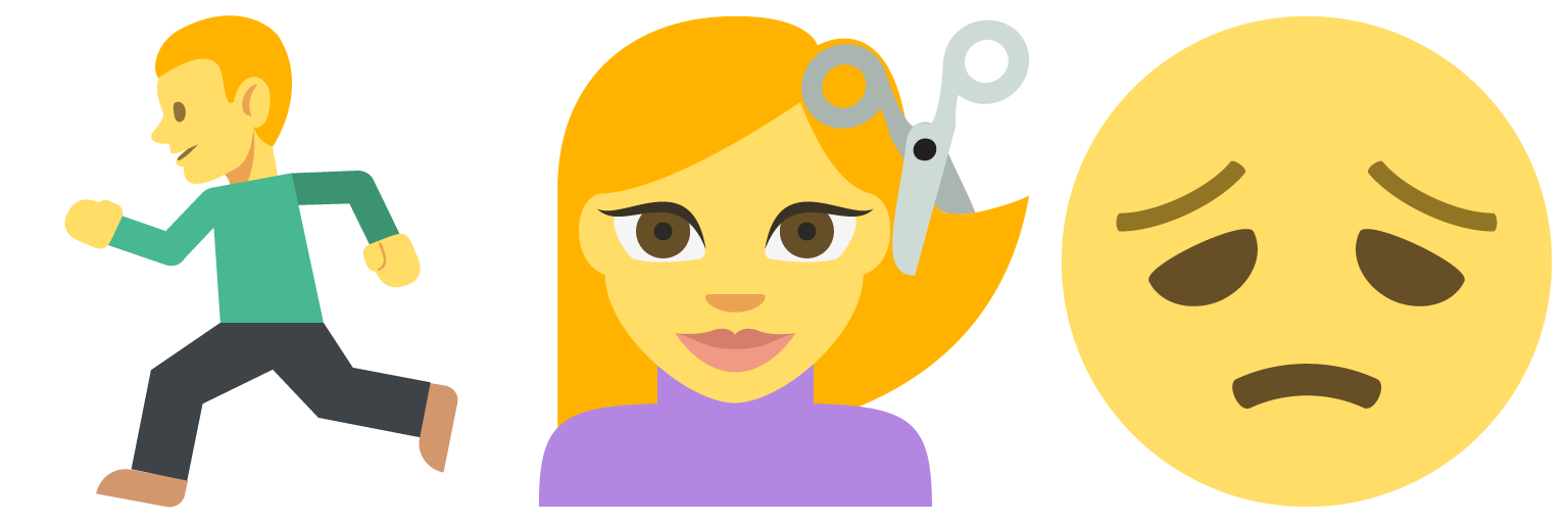 person running, person getting haircut, disappointed