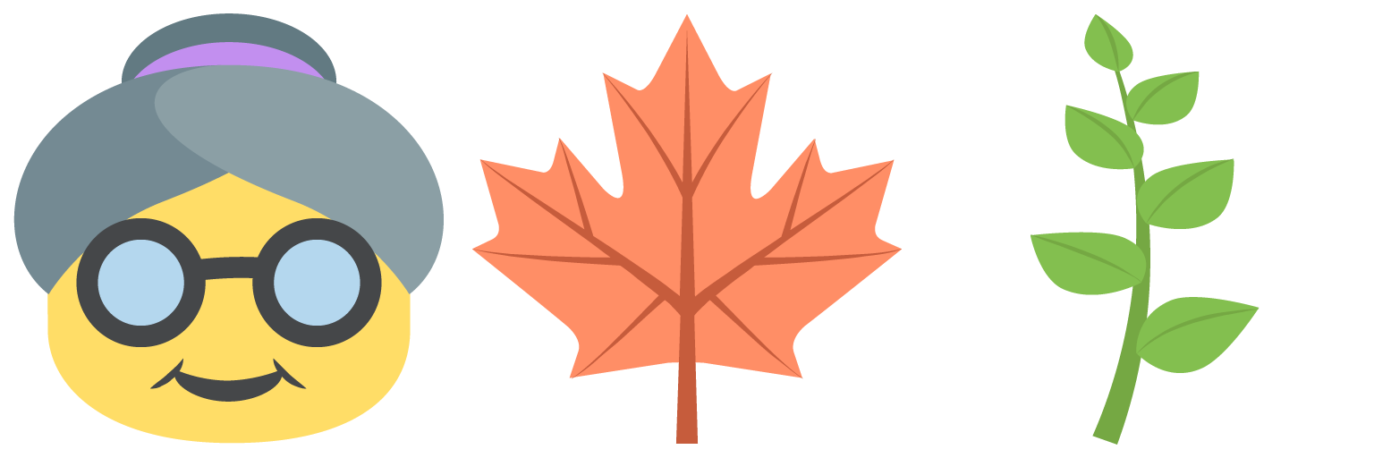 older woman, maple leaf, herb