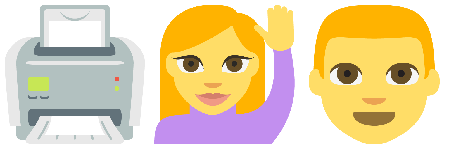 printer, person raising hand, man