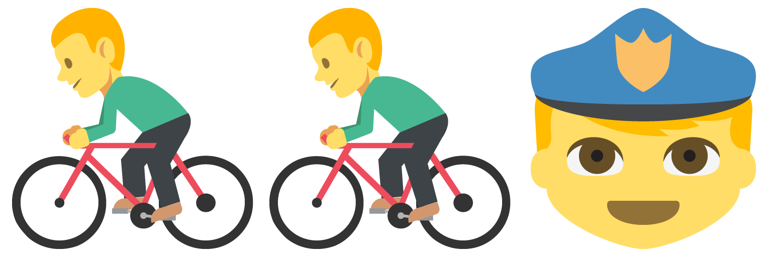 person biking, person biking, police officer